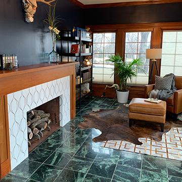 Living room with fireplace design made for the Symphony Showhouse