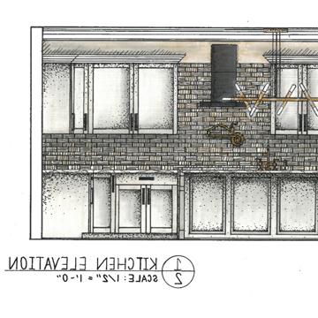 kitchen elevation sketch showing cabinets