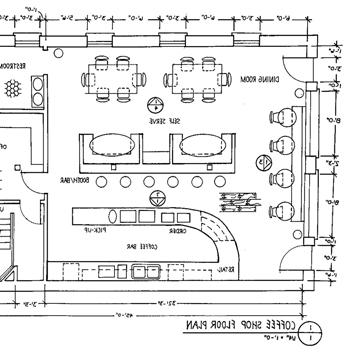 Sketch of a coffee shop floor plan