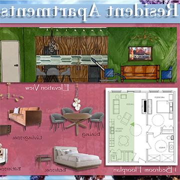 Floor plan, materials and furniture options for Resident Apartments